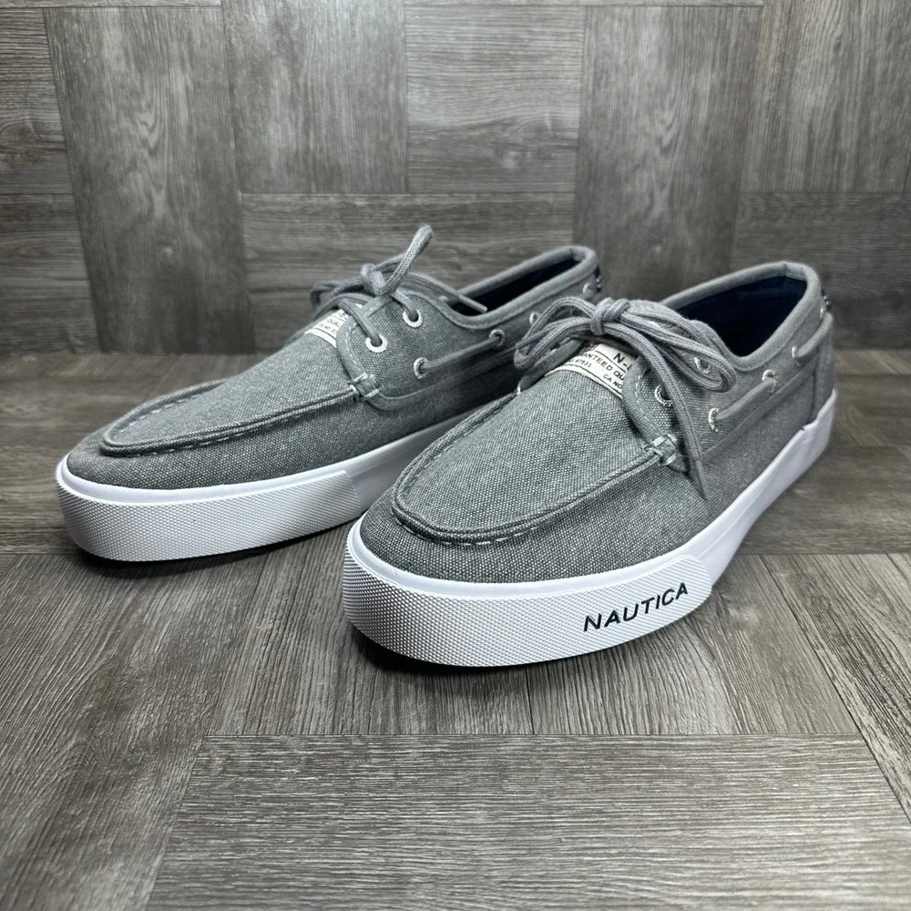Nautica Mens Boat Shoes Size 11 Grey Canvas Spinnaker Casual Loafers NEW